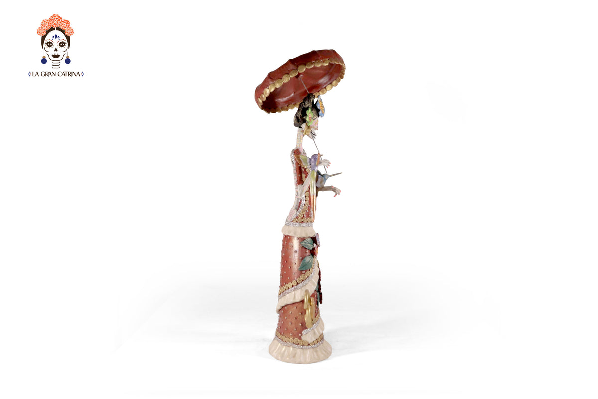 Catrina floreada con aves y sombrilla - 49 cm. 19 in. Catrina