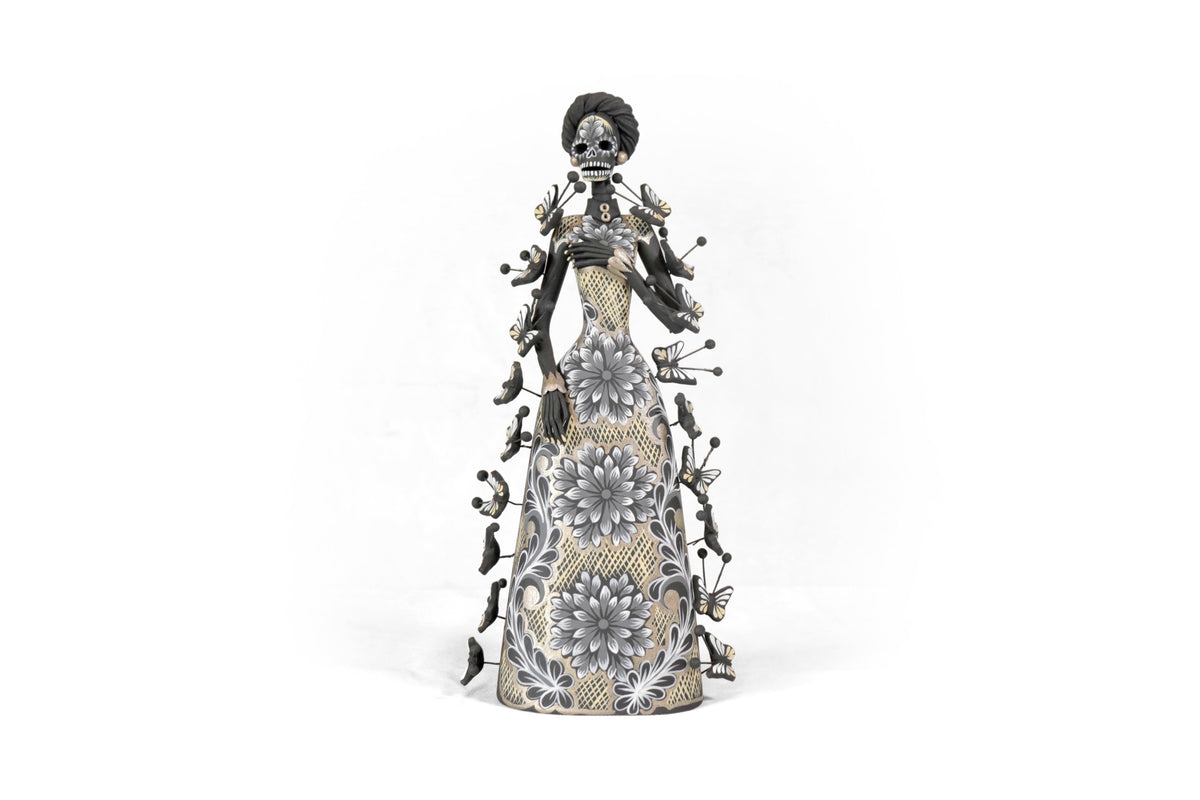 Catrina de mariposas grises y amarillas - 30 cm. 12 in. Catrina