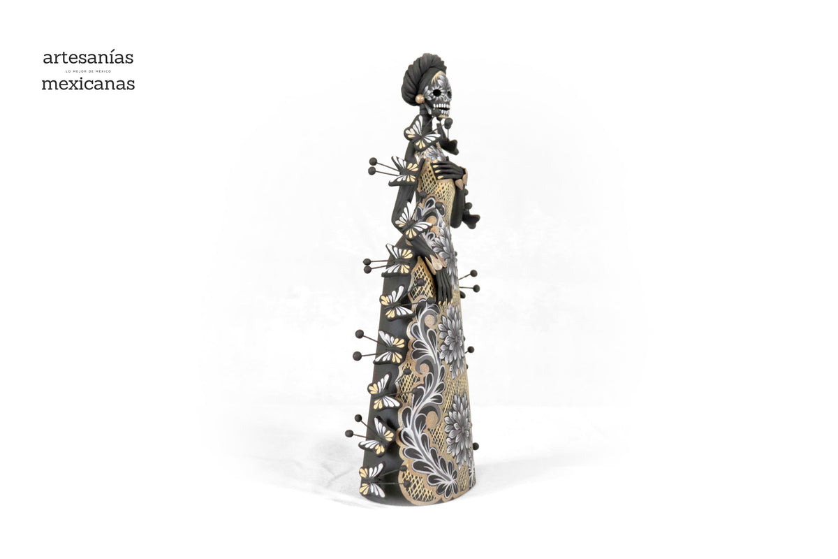 Catrina de mariposas grises y amarillas - 30 cm. 12 in. Catrina