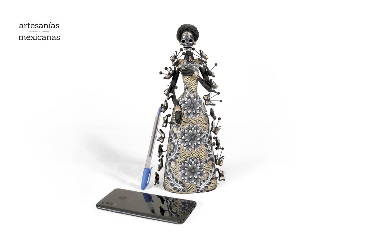 Catrina de mariposas grises y amarillas - 30 cm. 12 in. Catrina