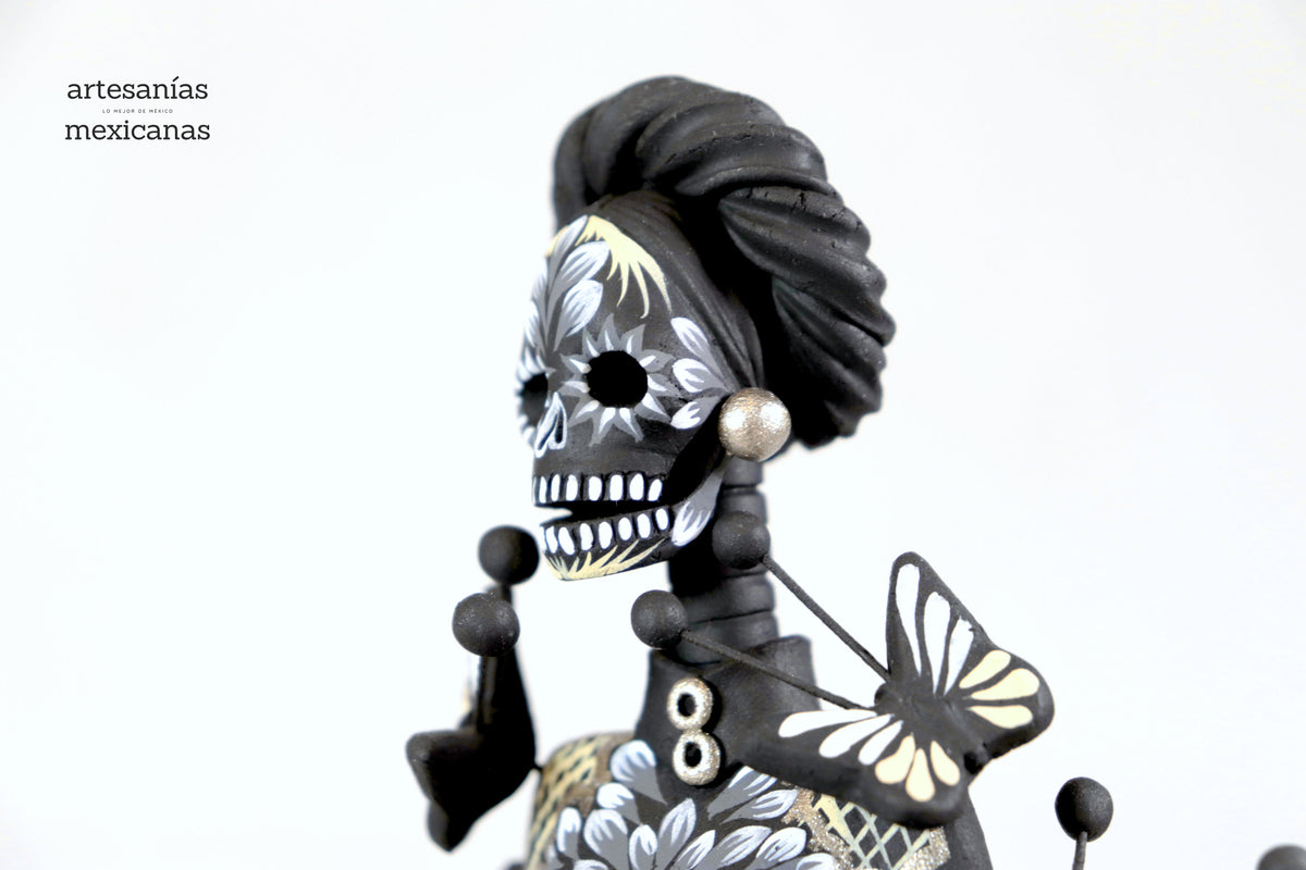 Catrina de mariposas grises y amarillas - 30 cm. 12 in. Catrina
