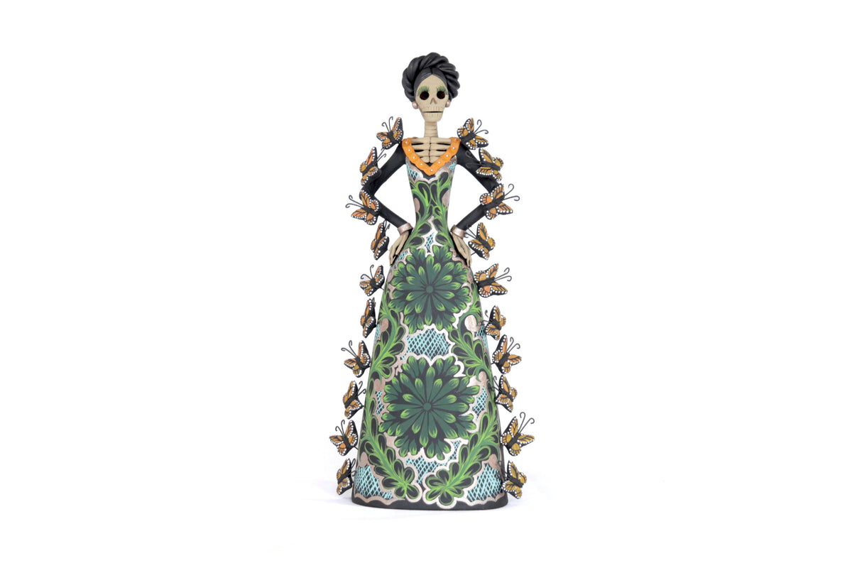 Catrina de mariposas monarcas verde - 30 cm. 12 in. Catrina