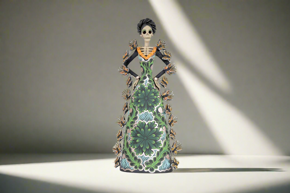 Catrina de mariposas monarcas verde - 30 cm. 12 in. Catrina