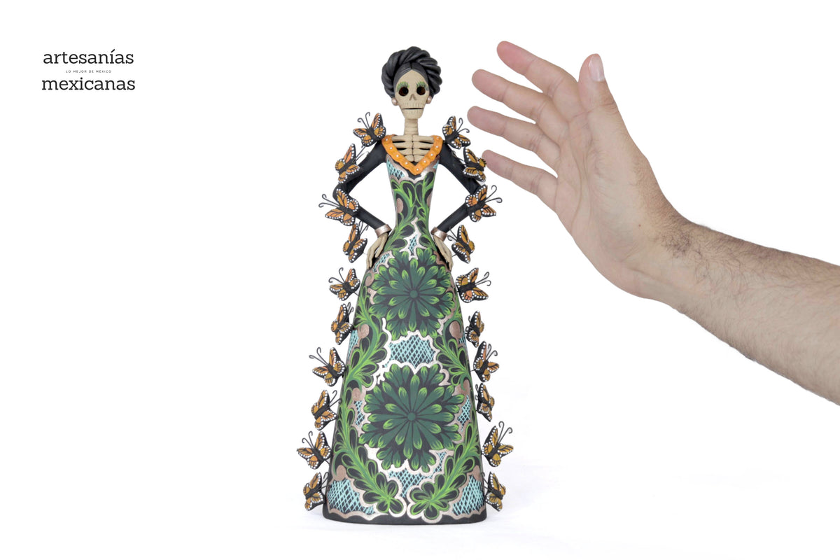 Catrina de mariposas monarcas verde - 30 cm. 12 in. Catrina
