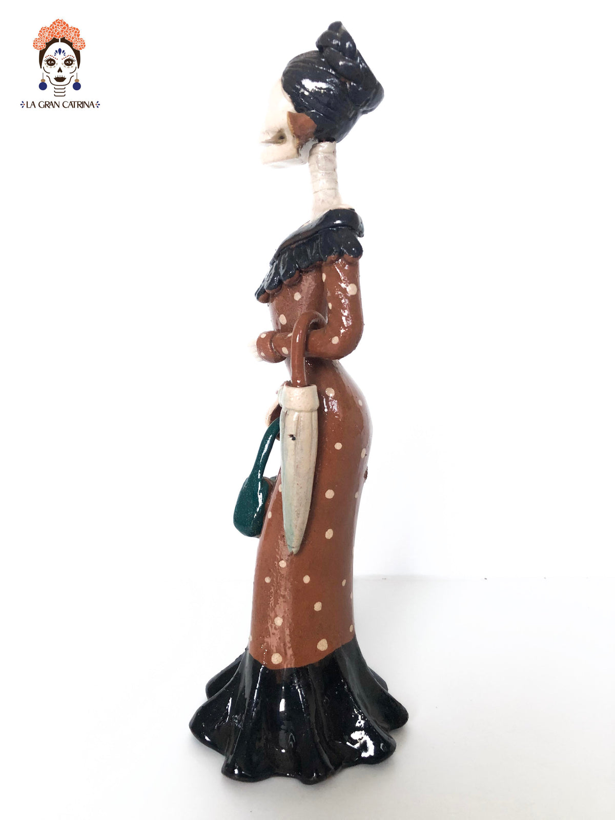 Catrina con paraguas vidriada - 25 cm. 10 in.