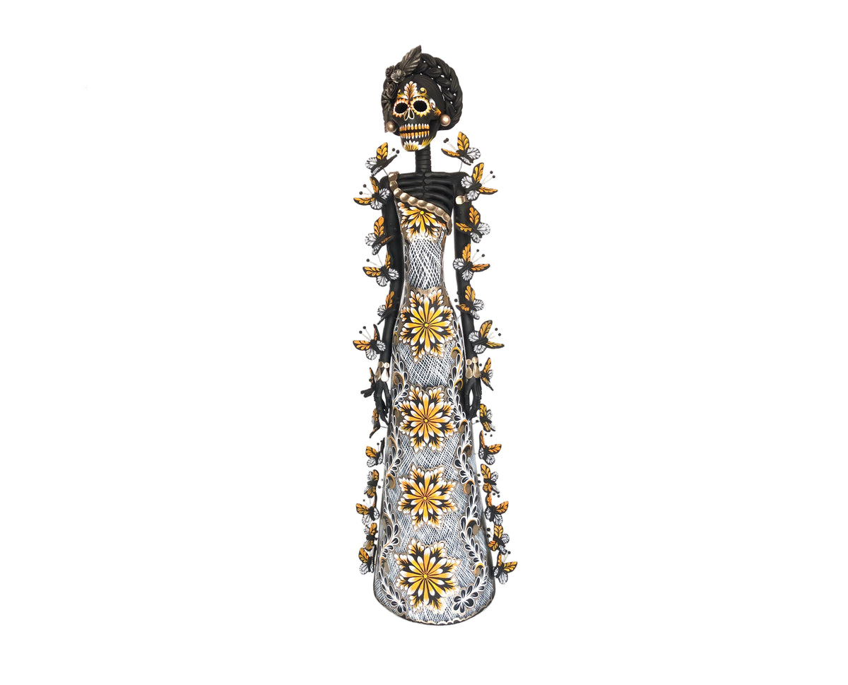 Catrina negra con mariposas naranjas - 100 cm. 40 in. Catrina