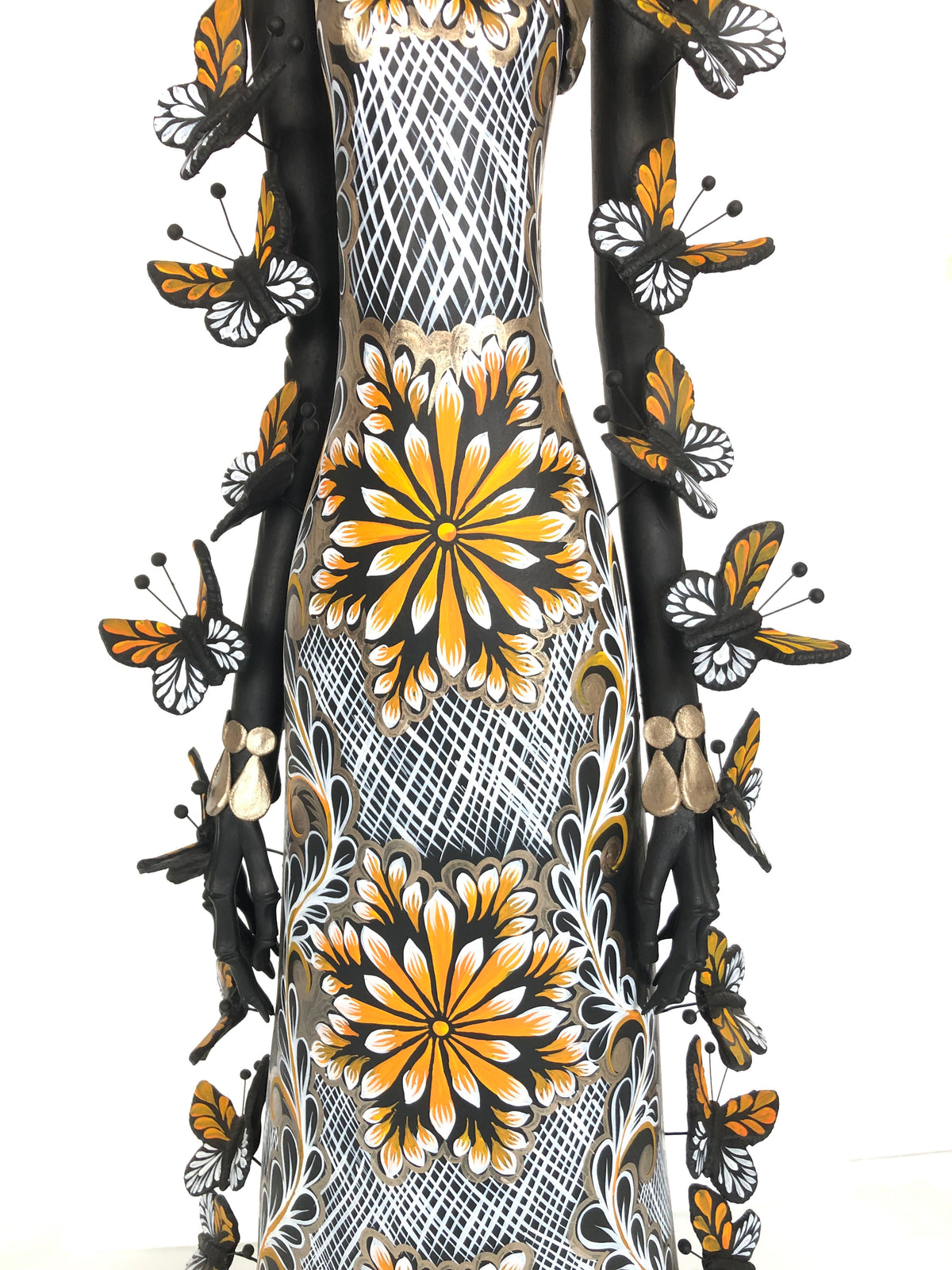 Catrina negra con mariposas naranjas - 100 cm. 40 in. Catrina