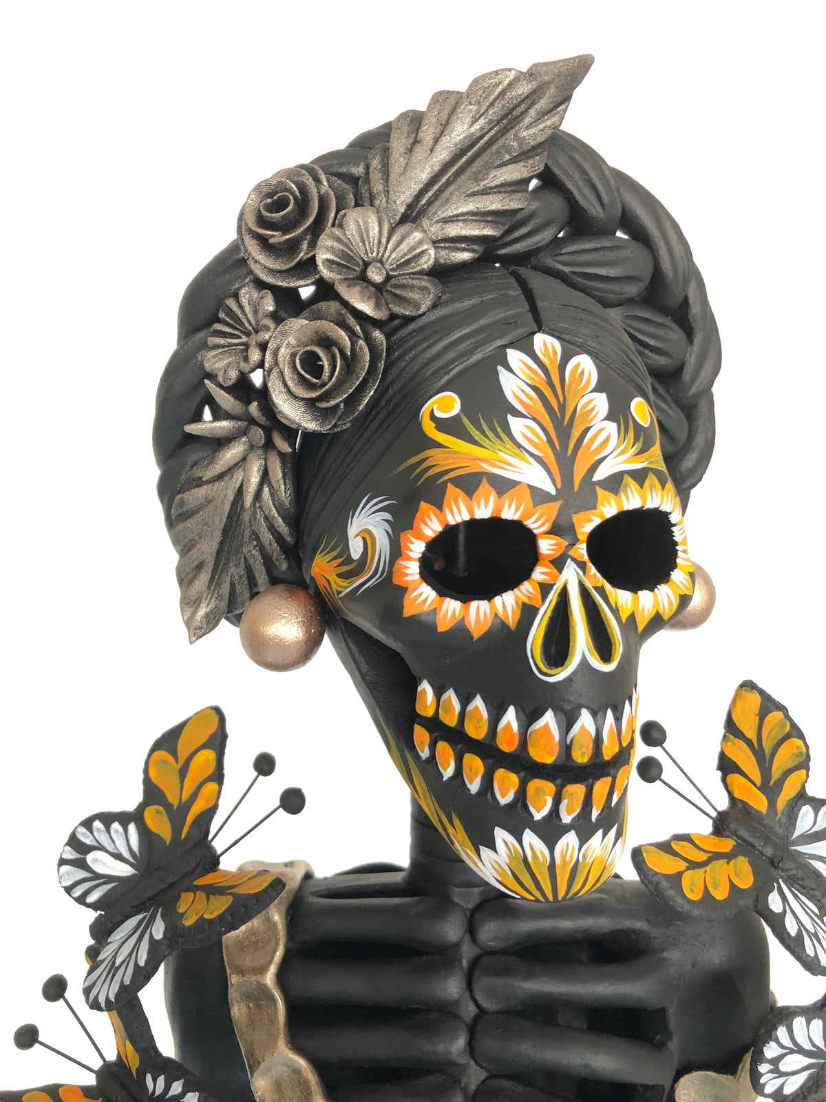 Catrina negra con mariposas naranjas - 100 cm. 40 in. Catrina
