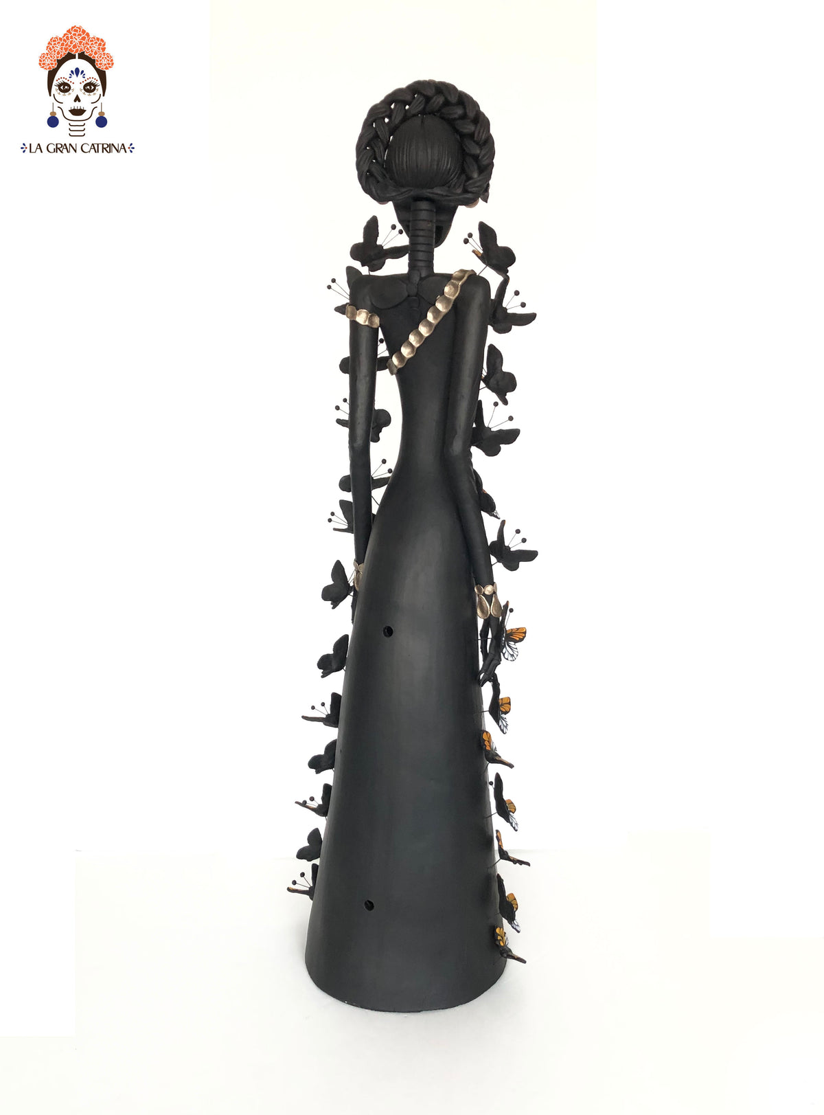 Catrina negra con mariposas naranjas - 100 cm. 40 in. Catrina