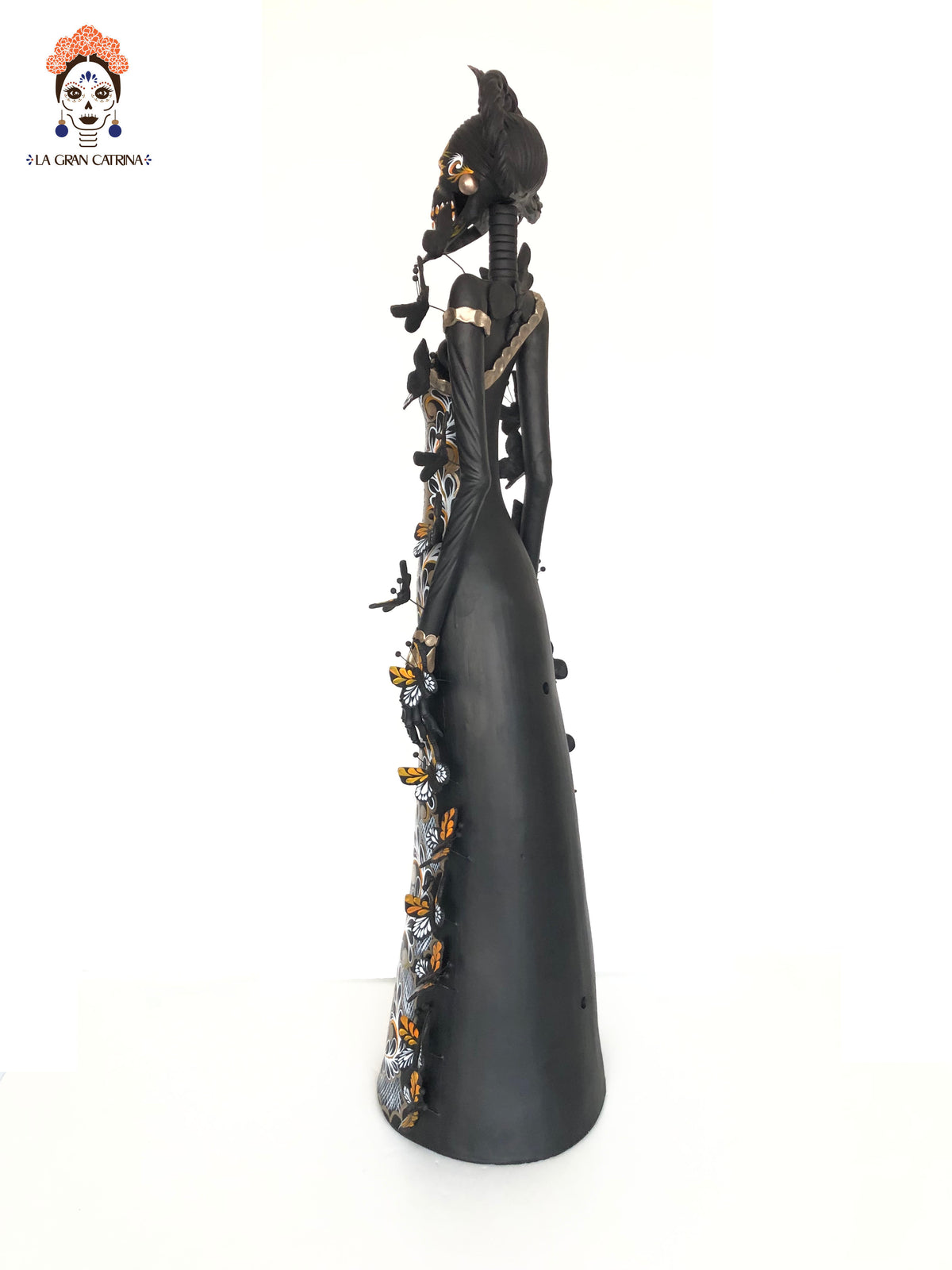 Catrina negra con mariposas naranjas - 100 cm. 40 in. Catrina