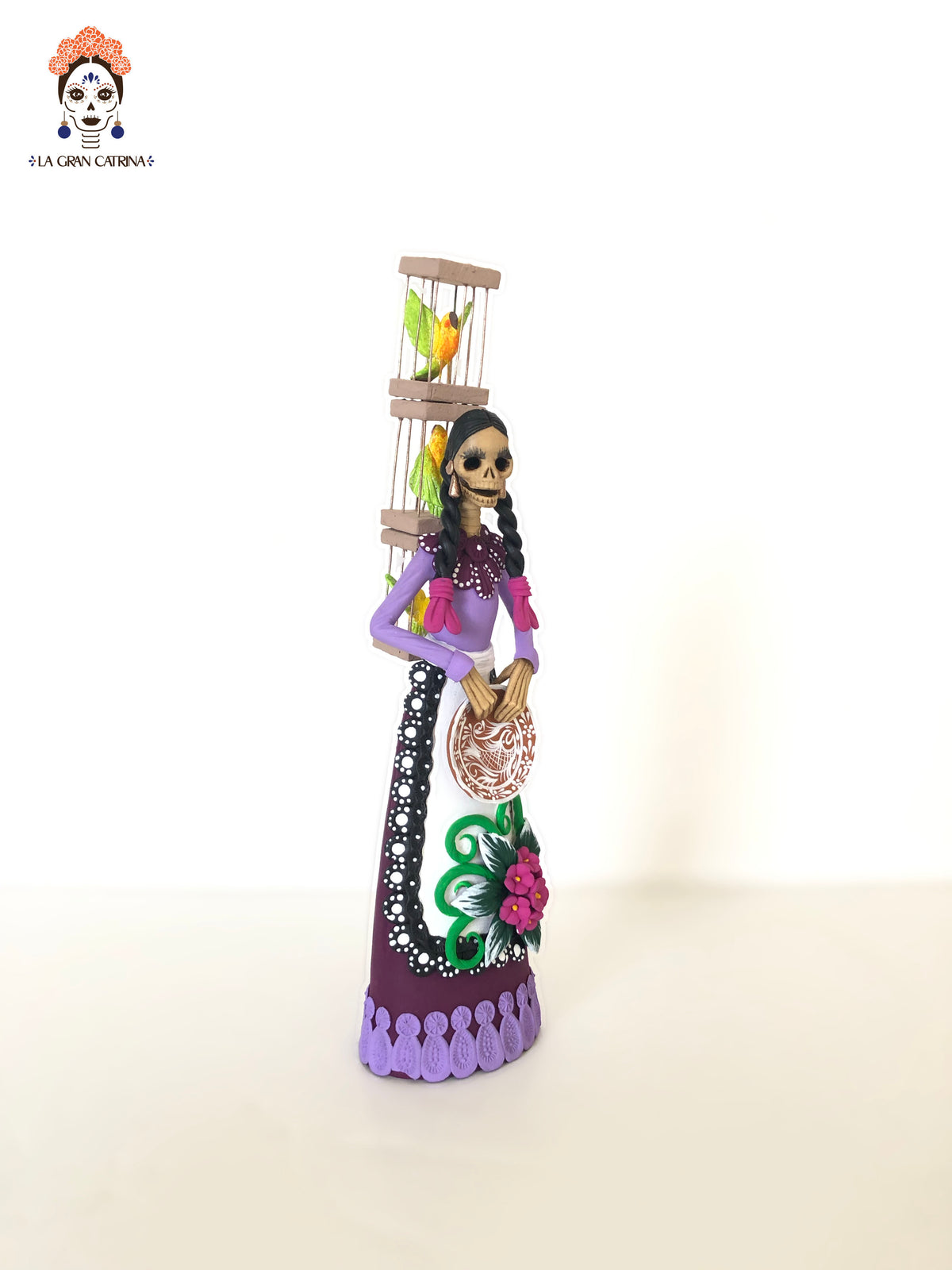 Catrina Pajarera - 25 cm. 12 in. - Vestido morado - En producción Catrina