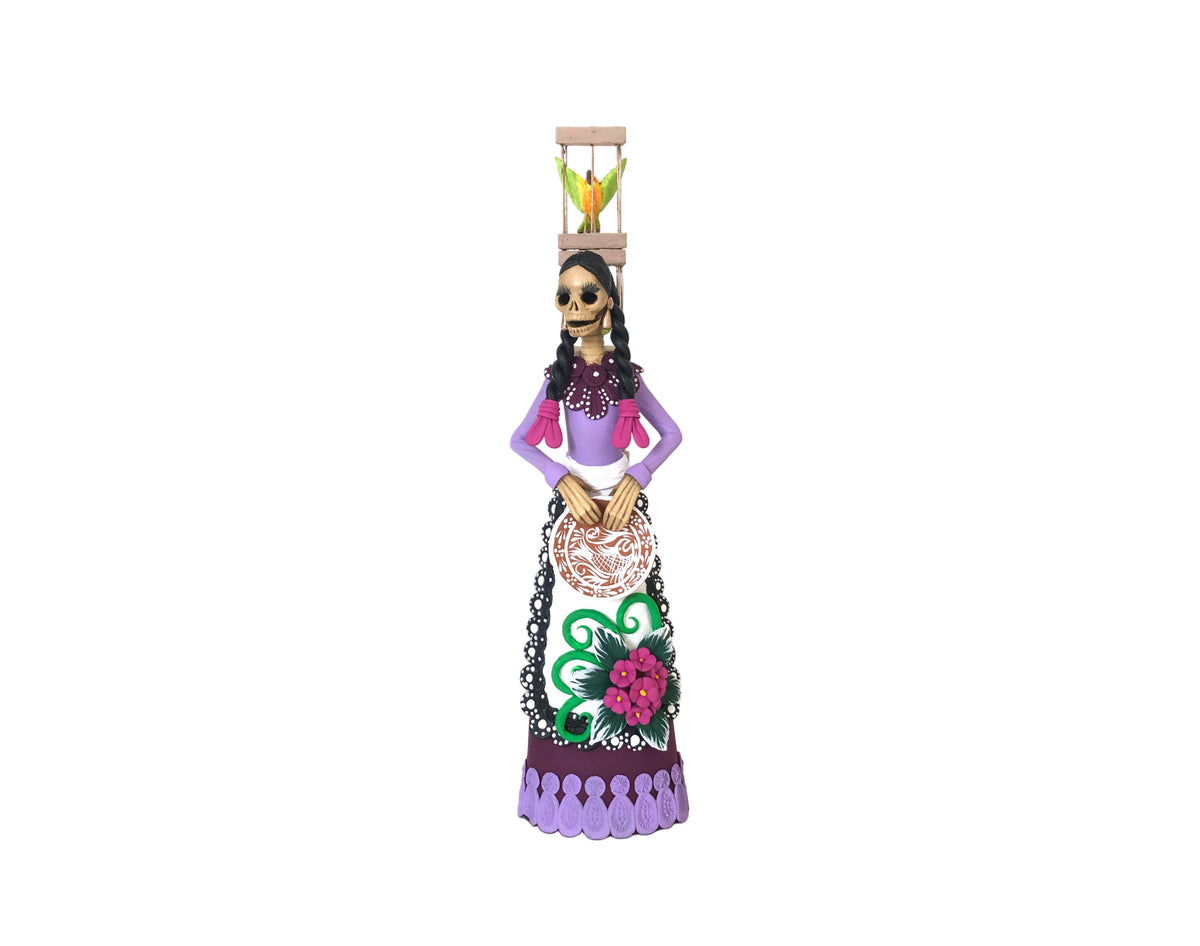Catrina Pajarera - 25 cm. 12 in. - Vestido morado - En producción Catrina