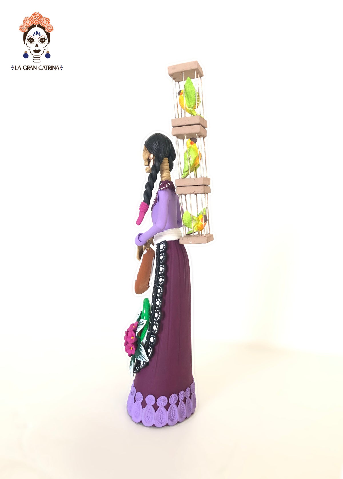 Catrina Pajarera - 25 cm. 12 in. - Vestido morado - En producción Catrina