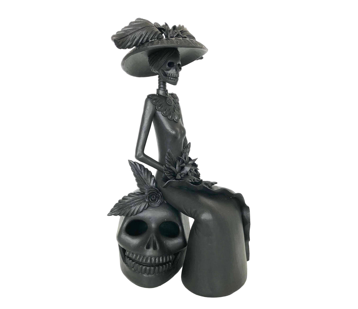 Catrina negra sentada en Calavera - 35 cm. 14 in. Catrina