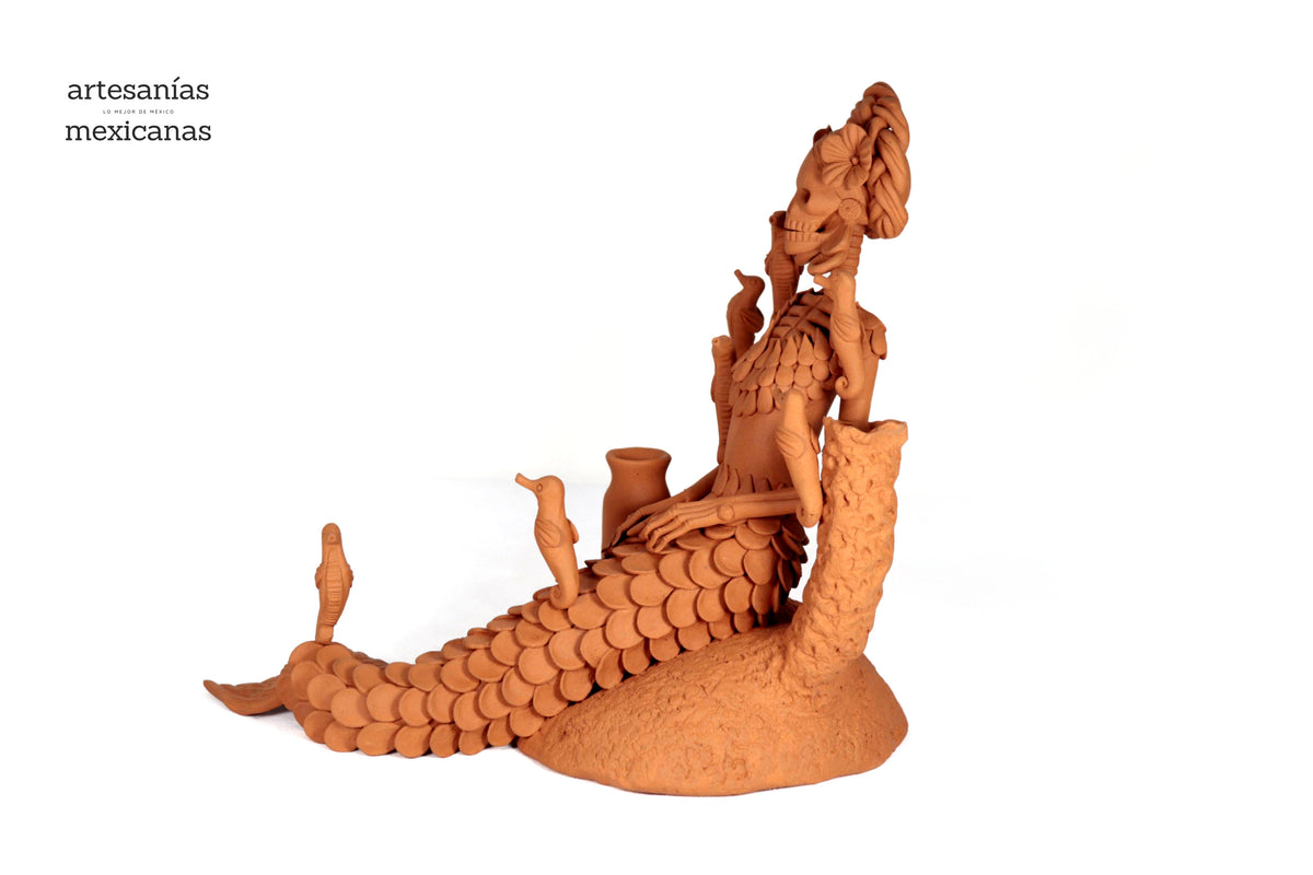 Catrina Sirena de barro - 31 cm. 12.2 in. Catrina