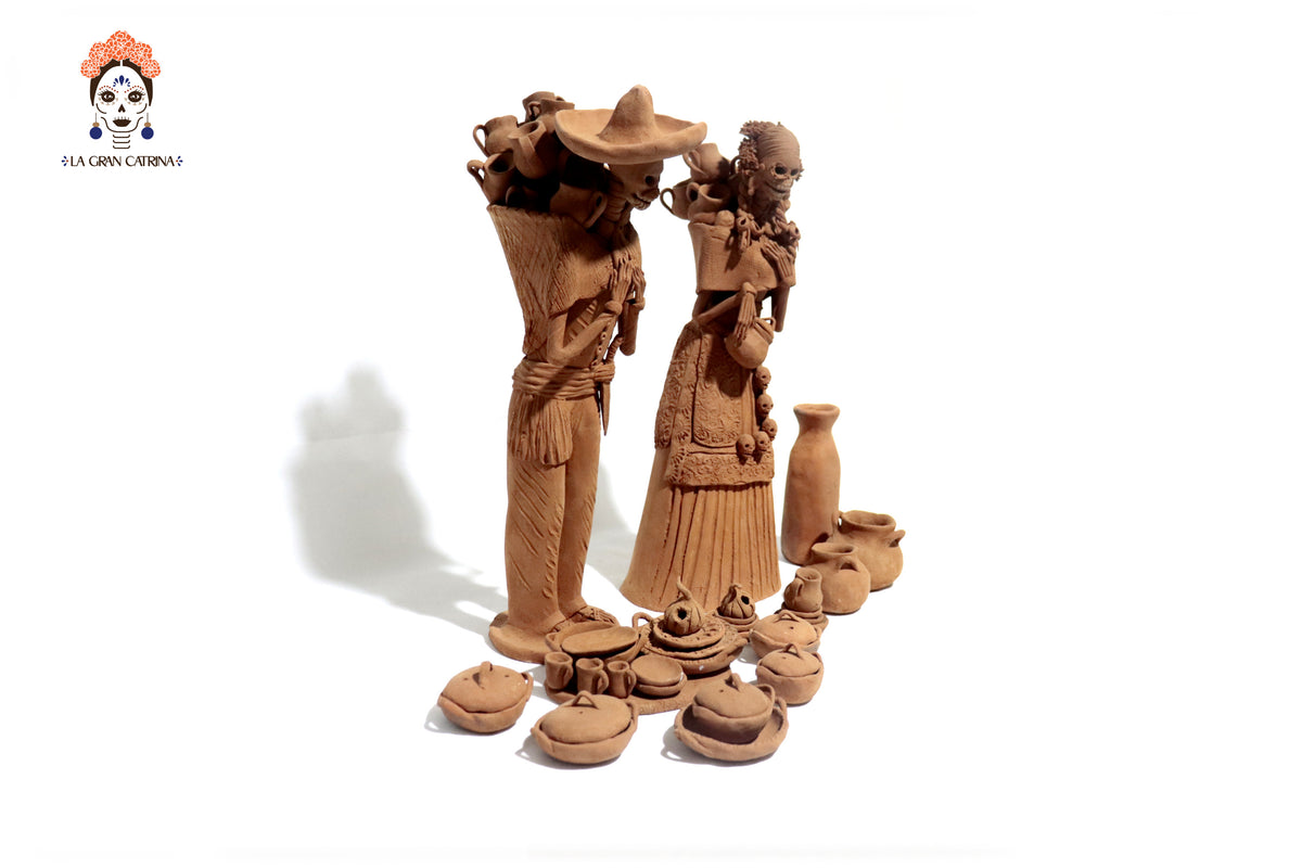 Pareja de Catrines artesanos de loza - 50 cm. 20 in. Catrina