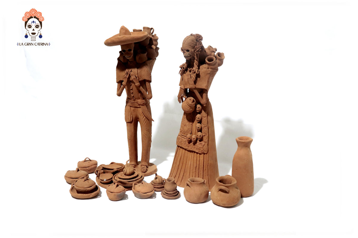 Pareja de Catrines artesanos de loza - 50 cm. 20 in. Catrina