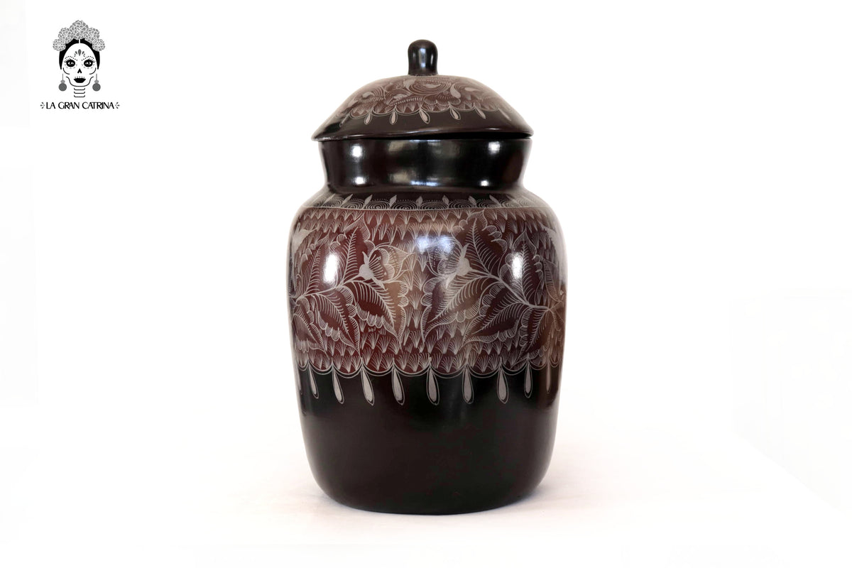 Cantaro Oscuro Flores y Aves - Huancito - 46.5 cm. 18.3 In.