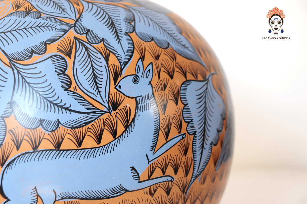 Jarrón de aves azul y naranja - Huancito - 38 cm. 14.9 In.