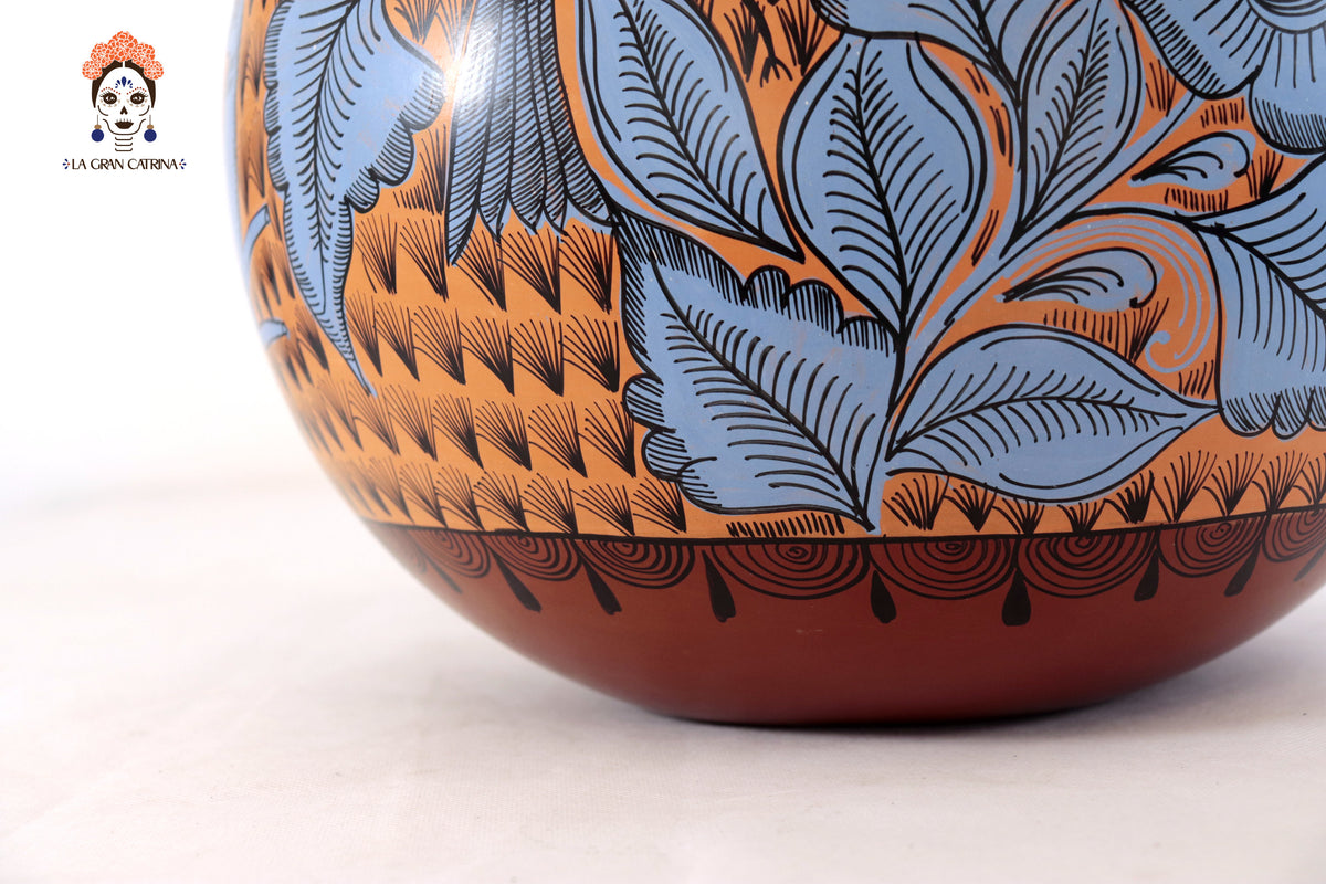 Jarrón de aves azul y naranja - Huancito - 38 cm. 14.9 In.