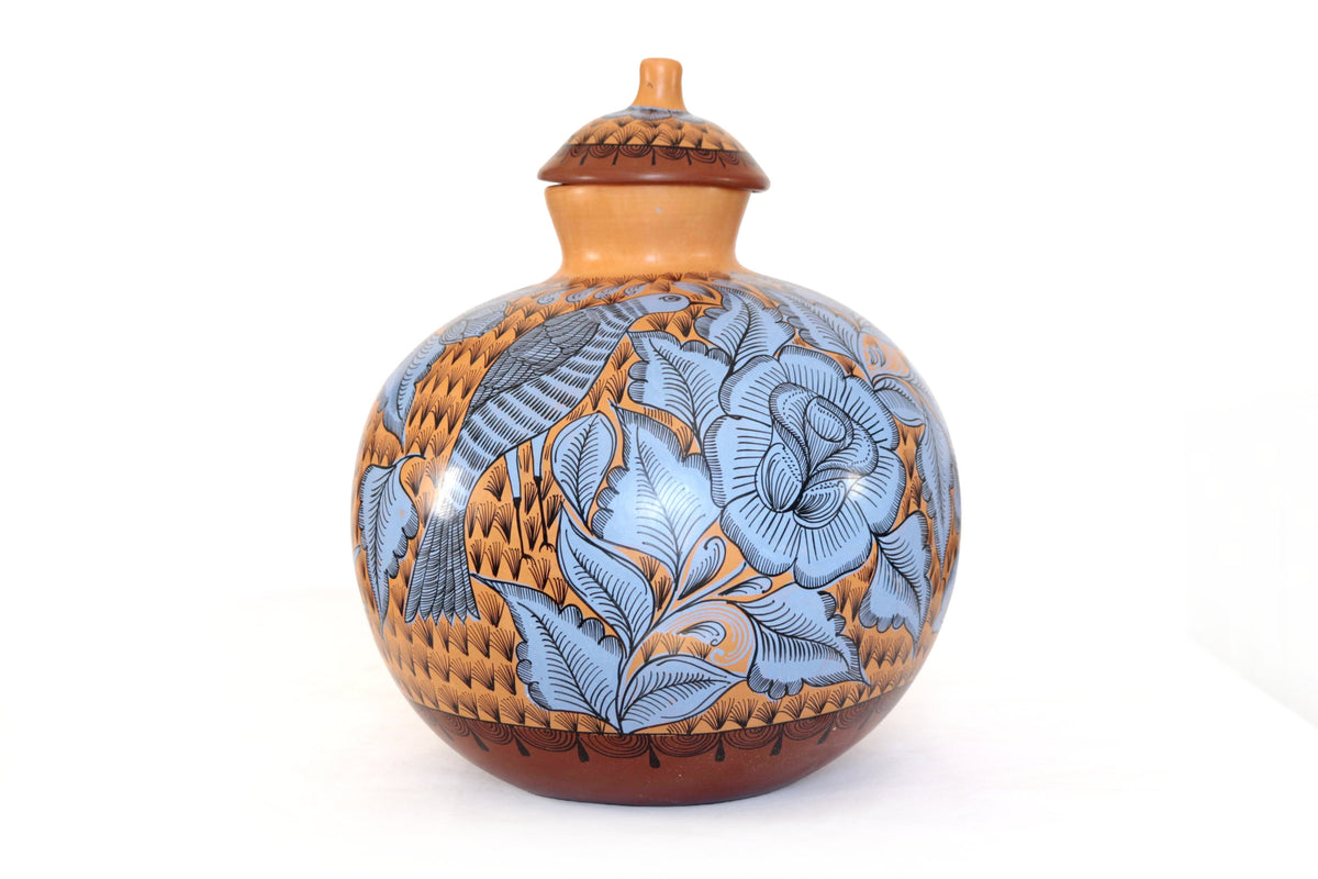 Jarrón de aves azul y naranja - Huancito - 38 cm. 14.9 In.