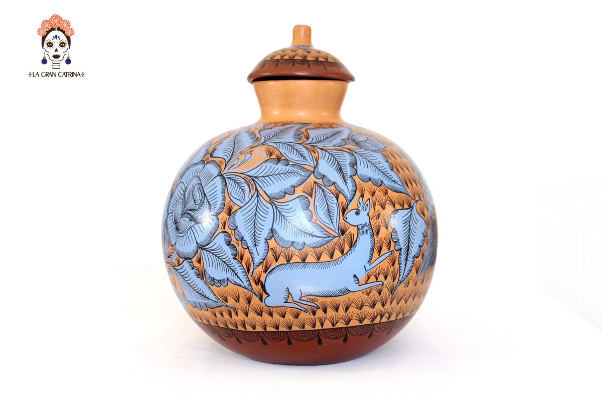 Jarrón de aves azul y naranja - Huancito - 38 cm. 14.9 In.