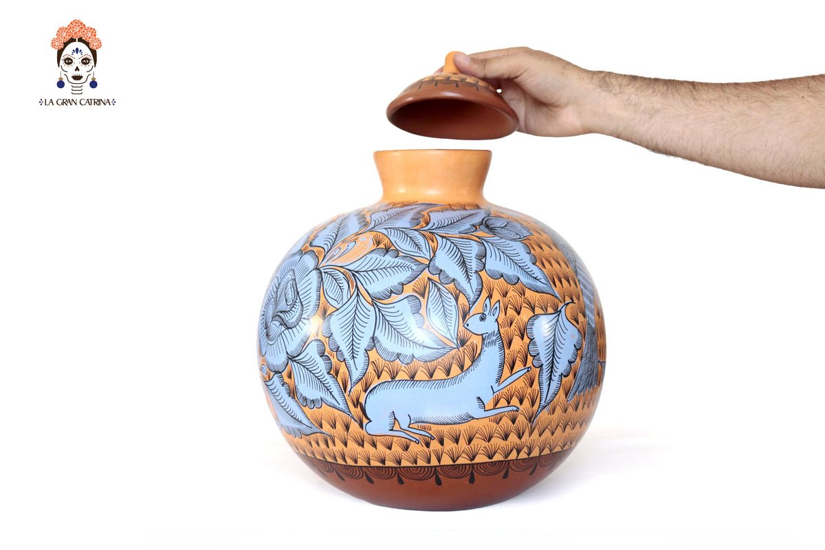 Jarrón de aves azul y naranja - Huancito - 38 cm. 14.9 In.