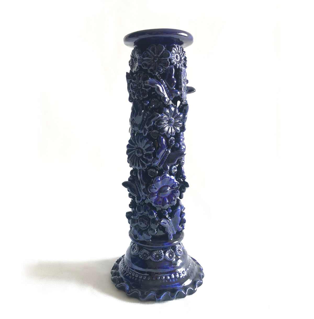 Porta Cirio Azul - Barro vidriado - 38 cm. 15 in. Candelabros