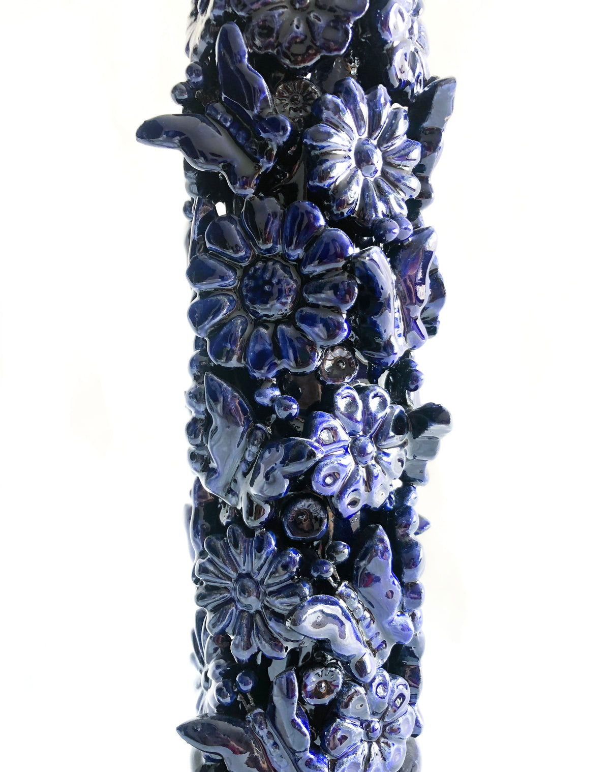 Porta Cirio Azul - Barro vidriado - 38 cm. 15 in. Candelabros