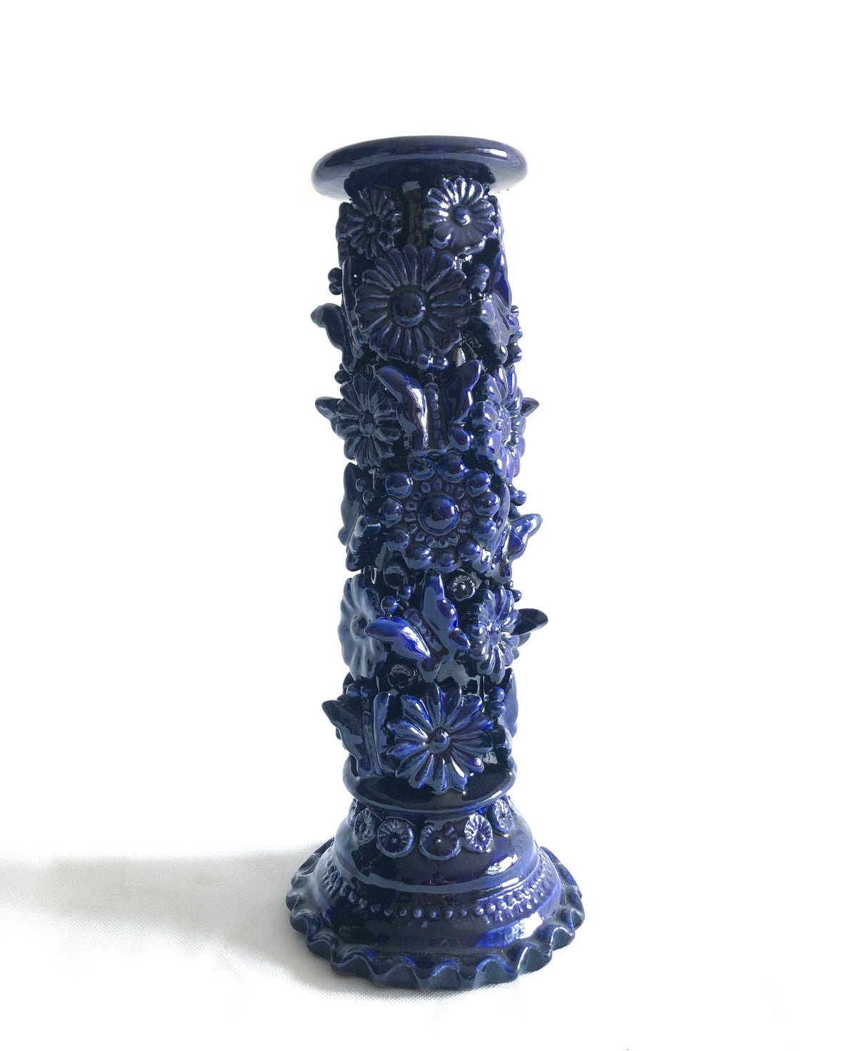 Porta Cirio Azul - Barro vidriado - 38 cm. 15 in. Candelabros