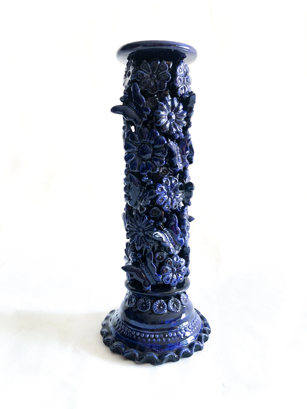 Porta Cirio Azul - Barro vidriado - 38 cm. 15 in. Candelabros