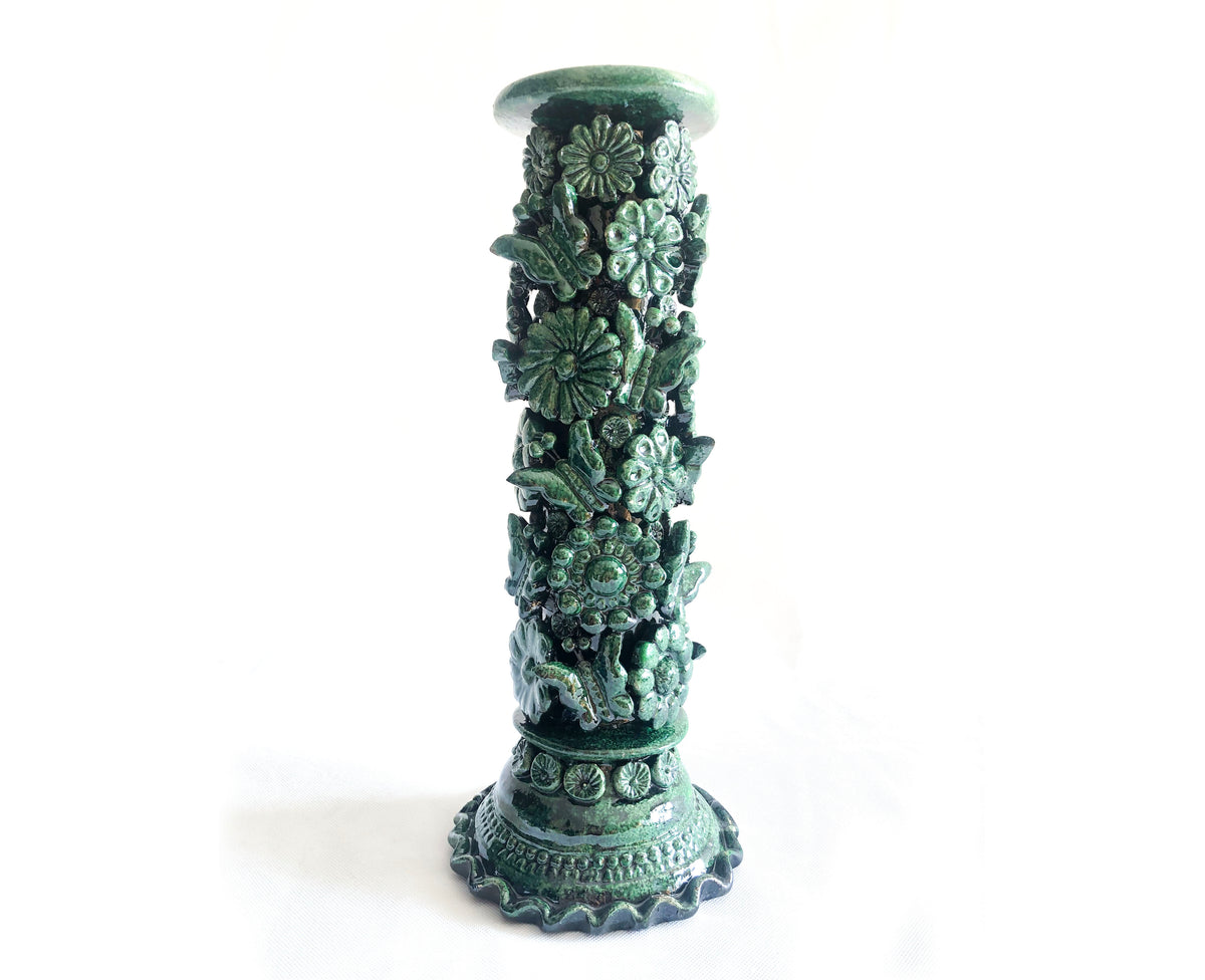 Porta Cirio Verde - Barro vidriado - 38 cm. 15 in. Candelabros