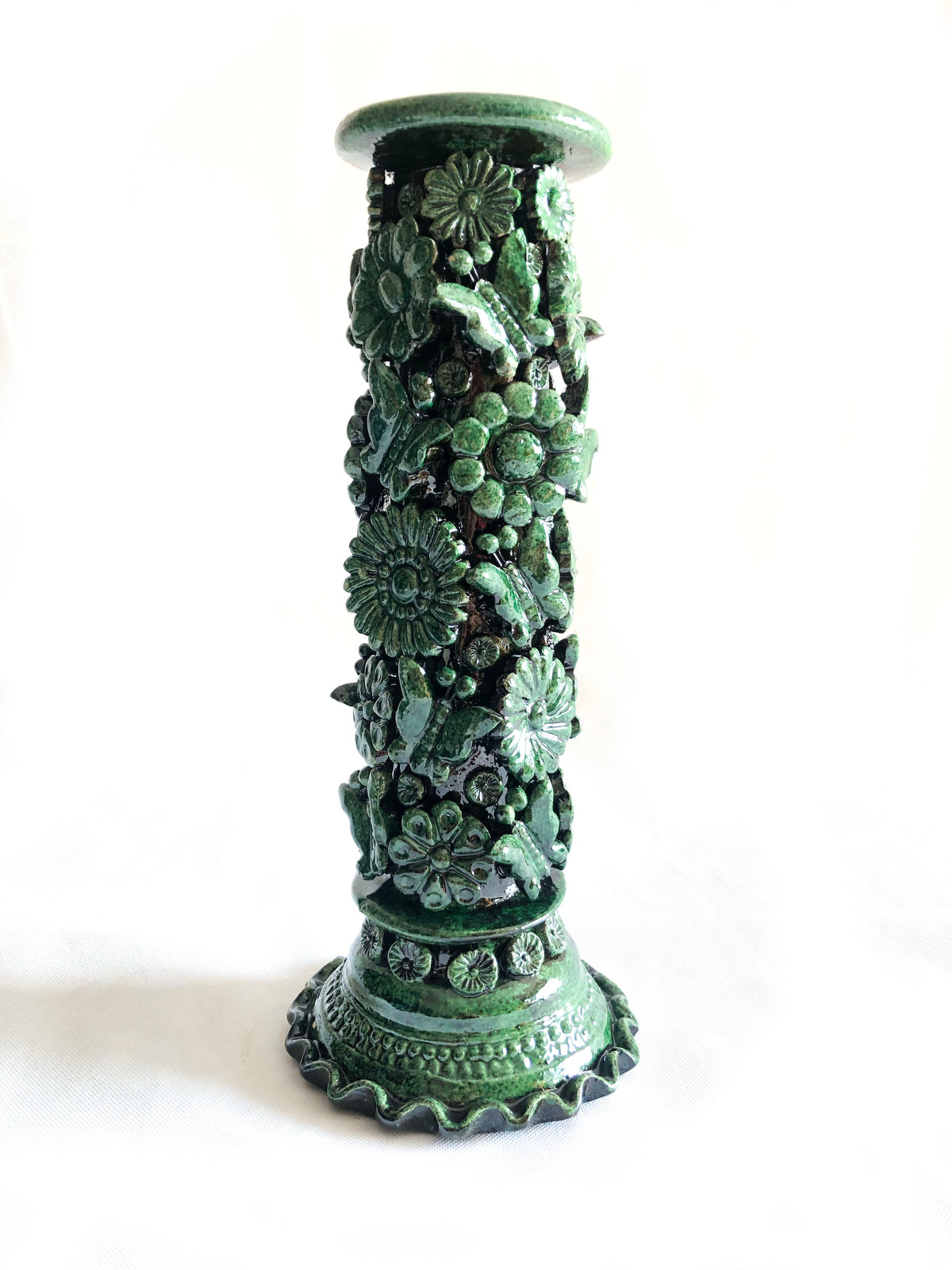 Porta Cirio Verde - Barro vidriado - 38 cm. 15 in. Candelabros