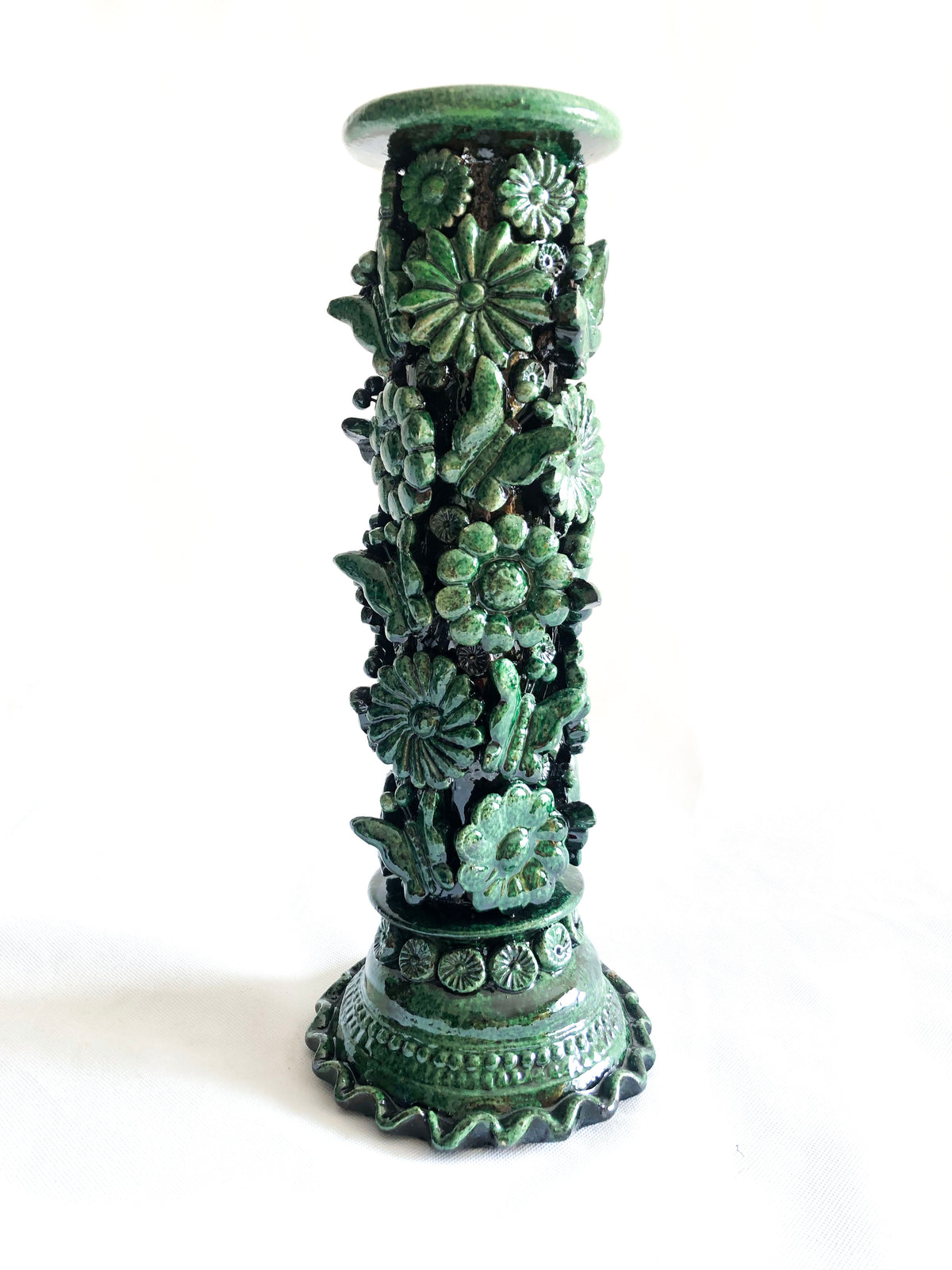 Porta Cirio Verde - Barro vidriado - 38 cm. 15 in. Candelabros