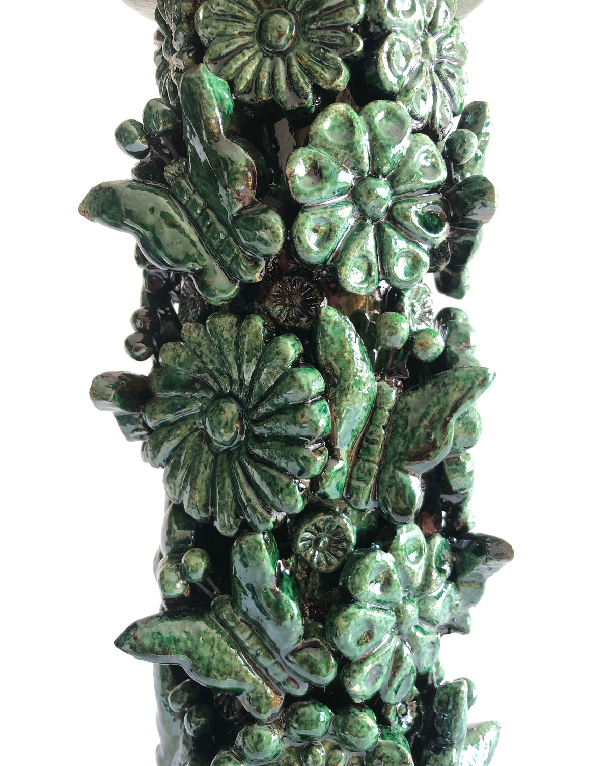 Porta Cirio Verde - Barro vidriado - 38 cm. 15 in. Candelabros