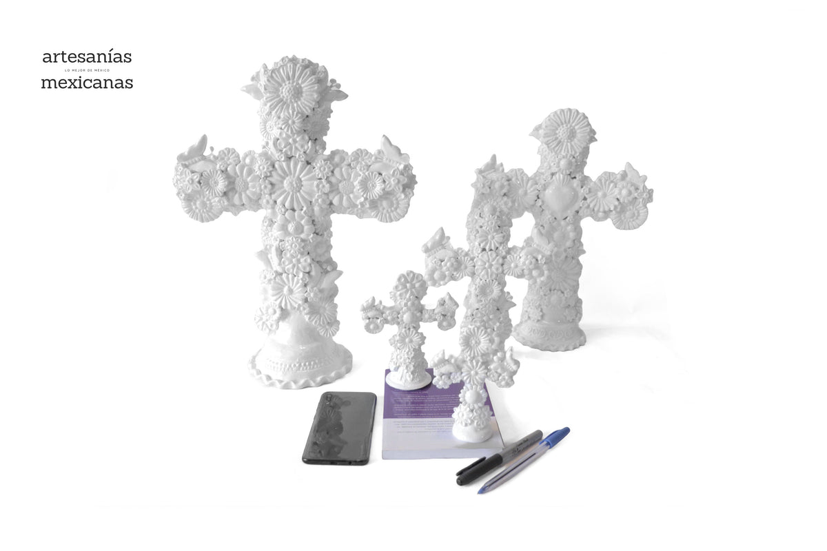 Set de 5 Cruces blancas - Barro vidriado - 45 cm. 18 in.