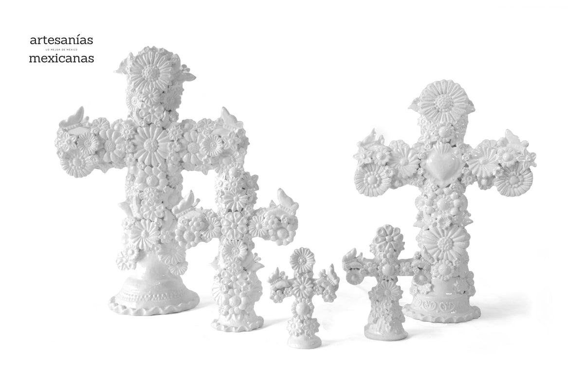 Set de 5 Cruces blancas - Barro vidriado - 45 cm. 18 in.