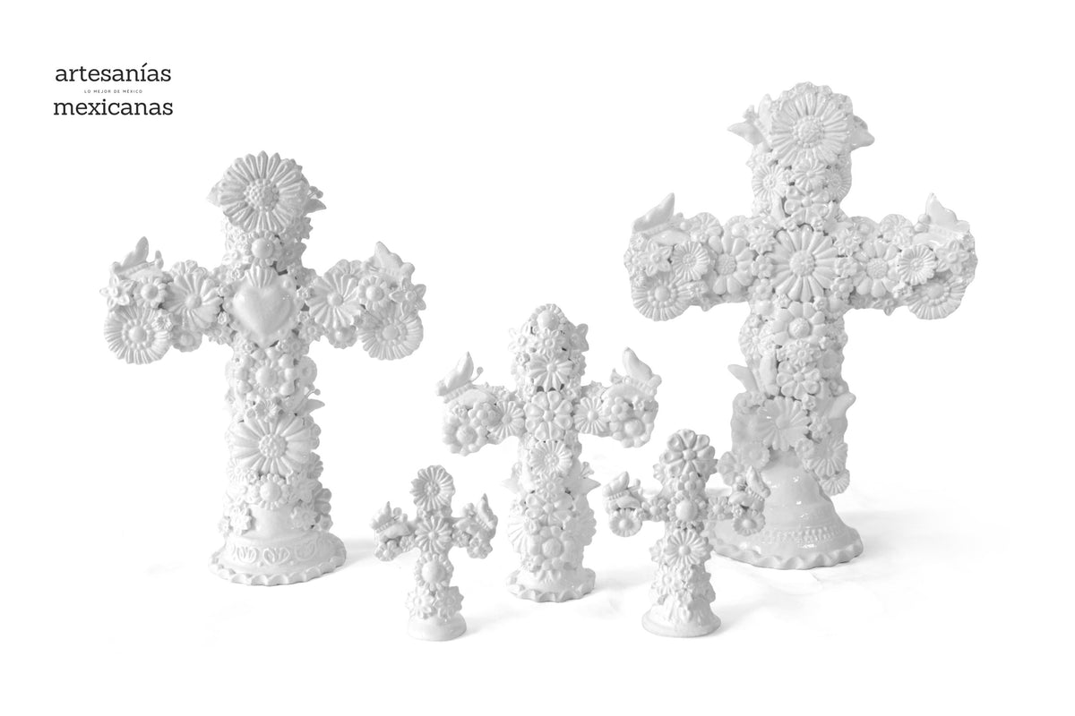 Set de 5 Cruces blancas - Barro vidriado - 45 cm. 18 in.
