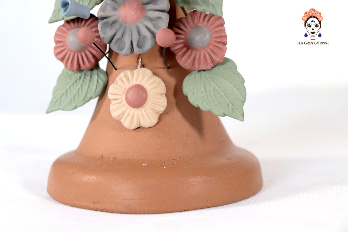 Cruz Floral de Barro con Corazon y Aves - 30 Cm 11.8 in. Artesanía
