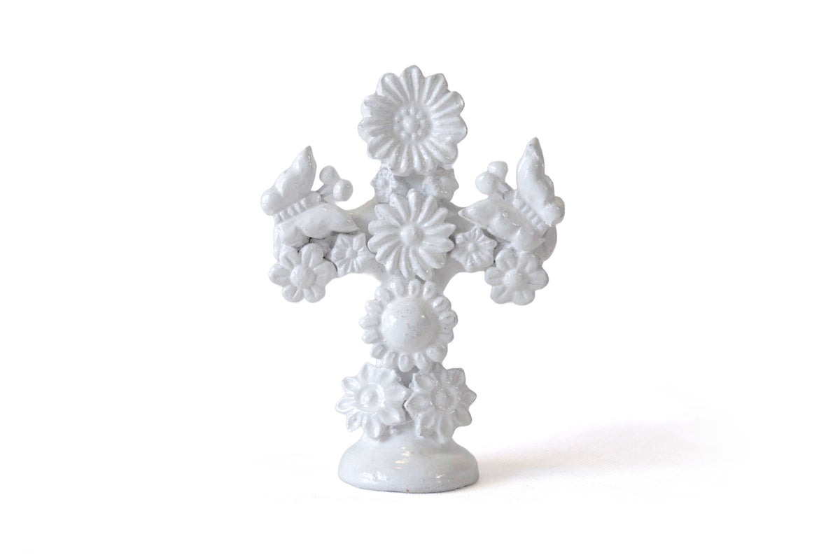 Cruz blanca - Barro vidriado - 14 cm. 5.7 in.