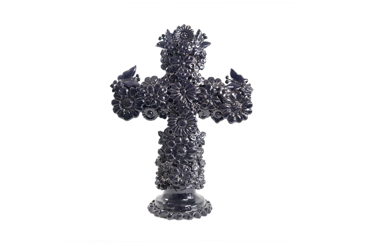 Cruz azul - Barro vidriado - 32 cm. 12.5 in.