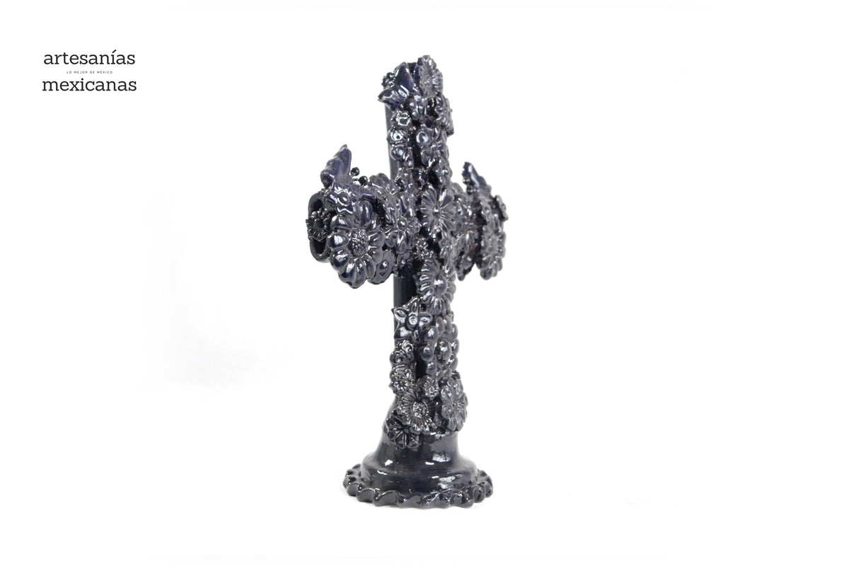 Cruz azul - Barro vidriado - 32 cm. 12.5 in.