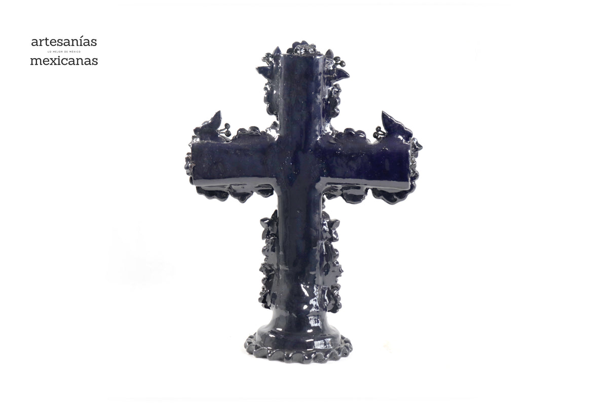 Cruz azul - Barro vidriado - 32 cm. 12.5 in.