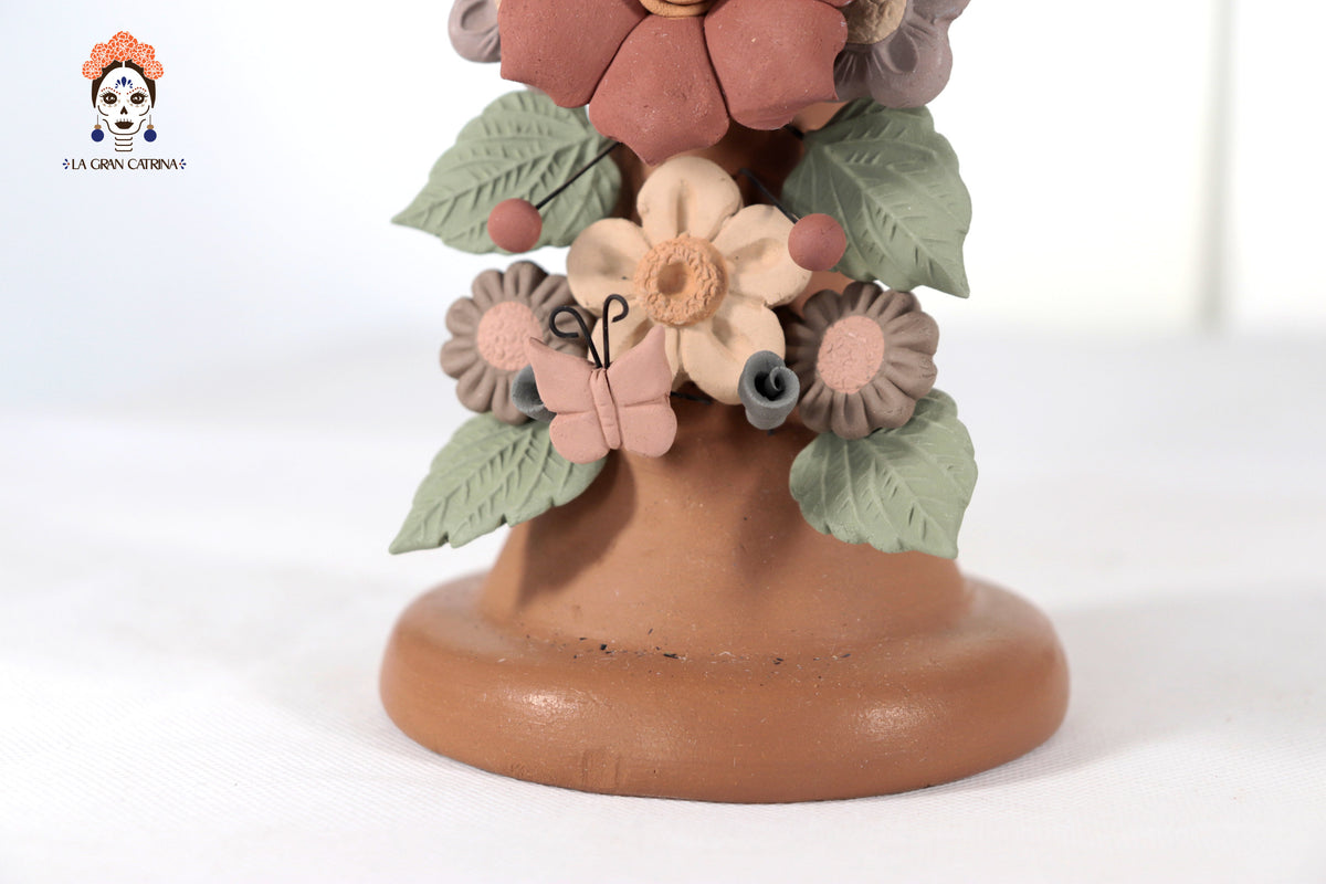 Cruz Floral de Barro con Virgen de Guadalupe y Aves - 31.3 Cm 12.3 in. Artesanía