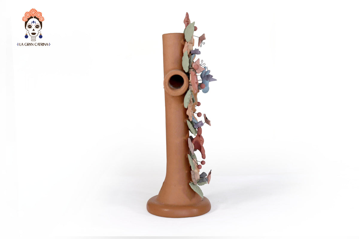 Cruz Floral de Barro con Virgen de Guadalupe y Aves - 31.3 Cm 12.3 in. Artesanía