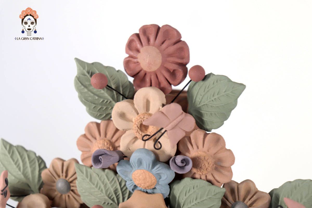Cruz Floral de Barro con Virgen de Guadalupe y Aves - 31.3 Cm 12.3 in. Artesanía