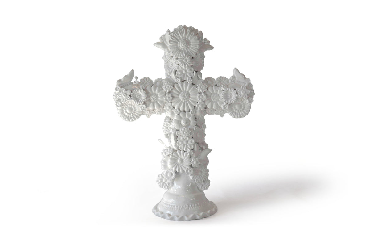 Set de 5 Cruces blancas - Barro vidriado - 45 cm. 18 in.