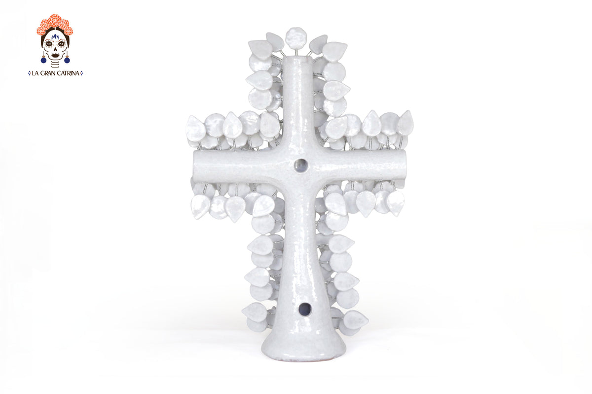 Cruz blanca - Barro vidriado - 50 cm. 19.6 in.