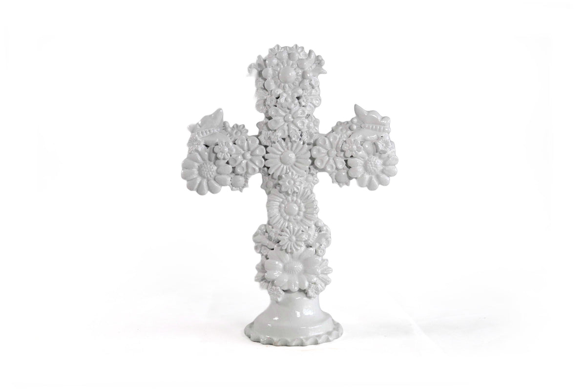 Cruz blanca de 32 cm - Barro vidriado