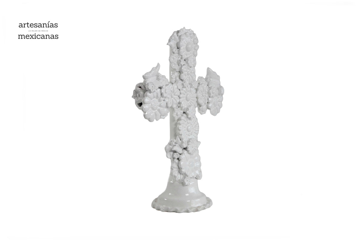 Cruz blanca de 32 cm - Barro vidriado